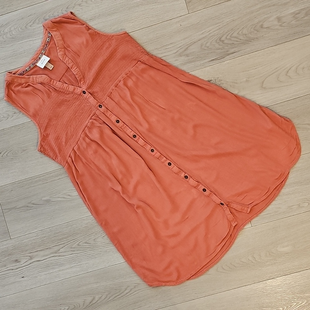 Knox Rose Boho Gauze Cotton Button Front Sleeveless Shirt Dress, Large *Flaw*